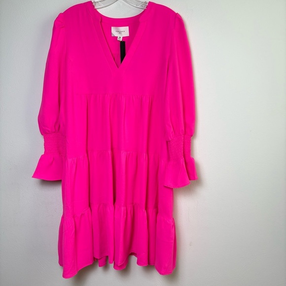 POMANDER PLACE Tuckernuck Electric Pink Crepe Kenzo Dress Ruffle Tiered M - Picture 10 of 17